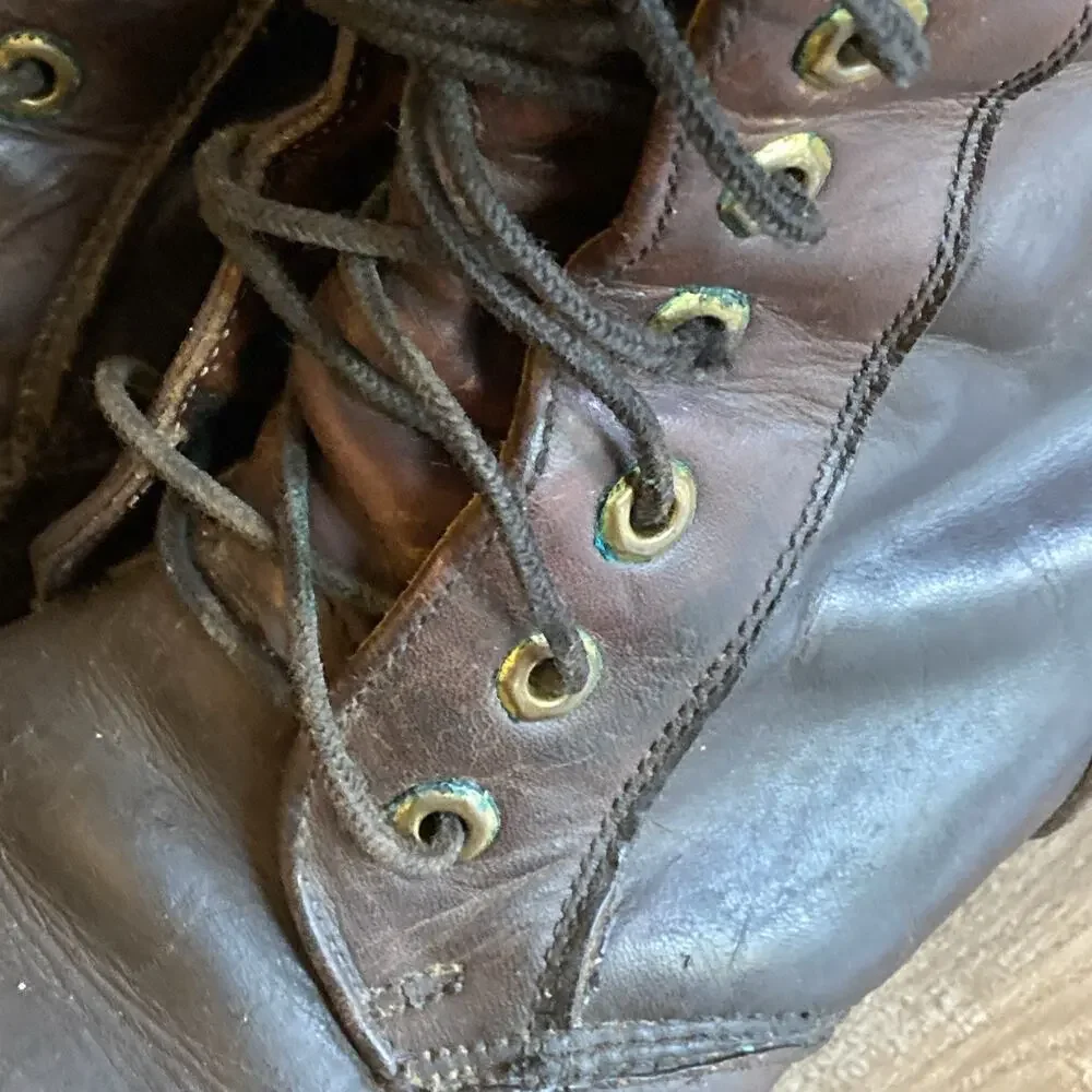 Vintage Handmade Brown Leather Retro Tall Military Combat Jump Style Boots